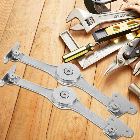 Heavy Duty Soft Close Lift Hinges For Cabinet Doors AGFELO 2 Pack Zinc Alloy Adjustable Lid Stay Hardware with tools on wood surface