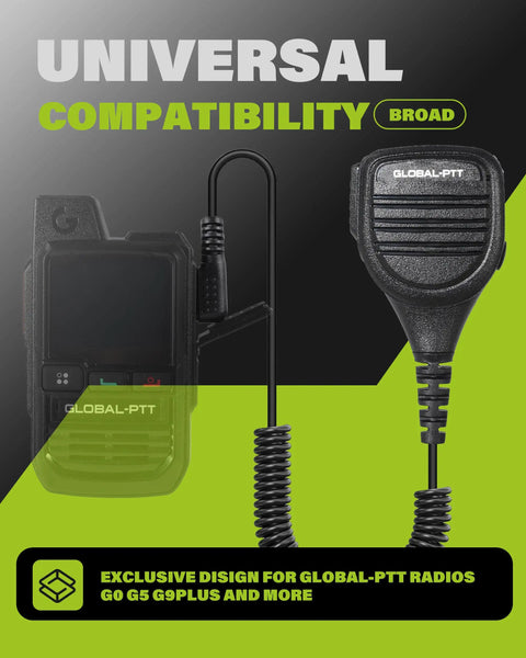 2-Pack Handheld Palm Microphone And Shoulder Speaker Mic For PTT Radios G0 G5 Compatible shown with universal compatibility