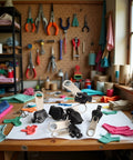 6 Piece Black Universal Zipper Repair Kit With Quick Fix Sliders shown on a wooden table surrounded by colorful sewing materials