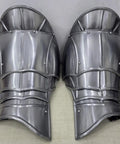 Epic Medieval Pauldron Armor Set Spaulders Pair with silver metallic finish, showcasing authentic plate construction.