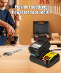 Man using cordless tool near Four Port Battery Charger Dock For 12V To 20V Max Batteries Multi Charger Station with dual USB ports