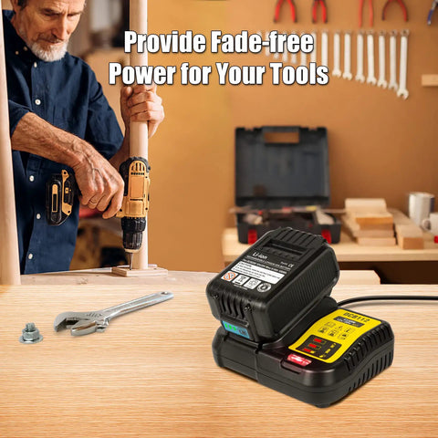 Man using cordless tool near Four Port Battery Charger Dock For 12V To 20V Max Batteries Multi Charger Station with dual USB ports