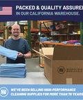 Worker with Pro Grade Microfiber Cleaning Cloths 12 Pack 12x12 Inches Lint Free And Streak Free in warehouse