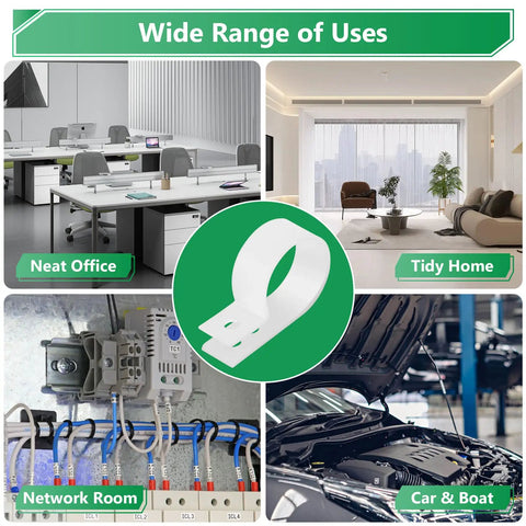 Heavy Duty Nylon Cable Clips Set For Cable Management Six Sizes With 290 Pieces White R Type Cord Fasteners for multiple uses