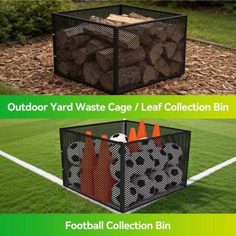 Heavy Duty 2 In 1 Outdoor Compost Bin With Lid, Large 93/130 Gallon Garden Waste Cage used for yard and football gear storage, side view