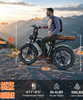 Man riding Powerful Electric Bike For Adults with 1500W Peak Motor and 20 inch fat tire in scenic mountain setting.
