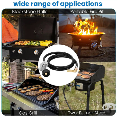 6.5 Ft Propane Regulator And Hose With 90 Degree Elbow Adapter For 17 And 22 Inch Tabletop Griddles, QCC1 Universal Grill Regulator Replacement For Most LP Gas Grills Heaters And Fire Pits in various applications