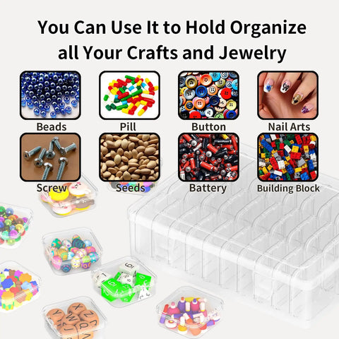 Clear Bead Organizer Storage Box Set With 31 Hinged Lid Containers for crafts and jewelry, holding beads, screws, pills, buttons