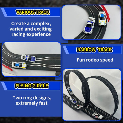 4 Unique Slot Cars Race Track Set For Kids Ages 4 To 12, Battery Powered Or Electric Car Track With S Curves And Overpass