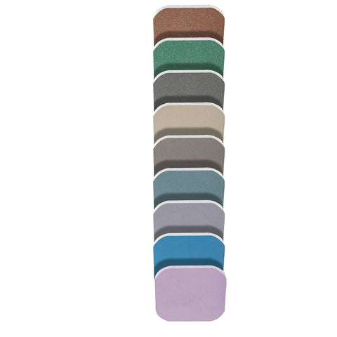 Soft Touch Micro Mesh 2 Inch Sanding Pads Kit With Grits 1500 Through 12000 arranged in a stack showing color and texture variations