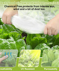 Hands placing Pro Grade Ultra Fine Garden Netting 2 Pack 10x33 Ft Mesh Pest Barrier over leafy vegetables in garden