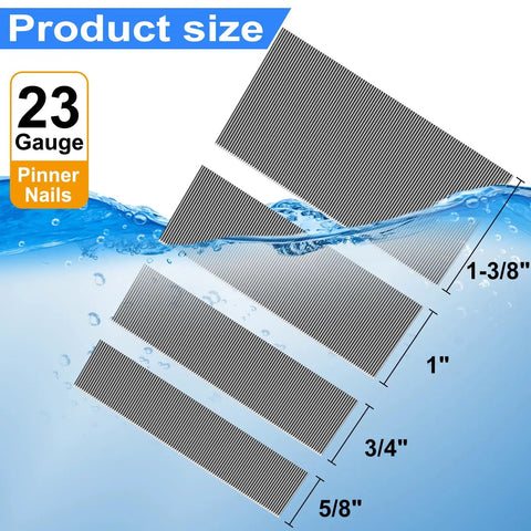 23 Gauge Headless Pin Nail Set Stainless Steel 5/8 Inch 3/4 Inch 1 Inch One And Three Eighths Inch 4000 Pack Pro Grade For Trim Work Cabinetry Crafts And Finish Projects Rustproof Woodworking Nails size chart