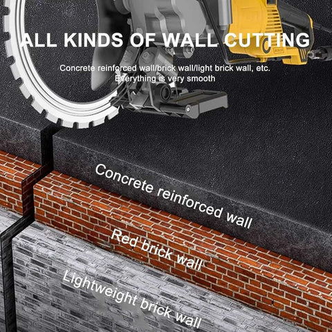 Built Different Concrete Ring Saw With Water Fed Dust Suppression Pro Grade Wall Groover cutting through concrete and different brick walls.