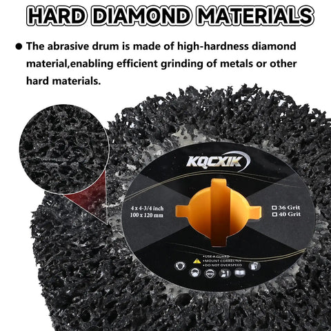 Diamond Surface Conditioning Drum 4.5 Inch 36 Grit Wire Drawing Wheel shown in close-up detailing high-hardness diamond material