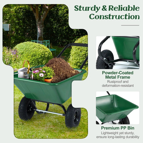 Two Wheel Wheelbarrow Garden Cart With 330 Lbs Capacity And 21 Gallon Volume Heavy Duty Yard Dump Cart With 10 Inch Pneumatic Tires