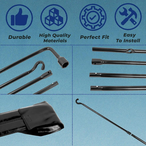Beefy Spare Tire Tool Kit With Jack Handle And Lug Wrench For Toyota Tundra And Sequoia 2007-2021 displayed on blue background