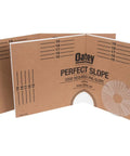 Perfect Slope Brown Shower Pan Slope Kit For Tile Showers Up To 40 By 40 Inches Expands Styrene And Fiber Board Delivers Quarter Inch Slope Weep Guard Cuts Mortar Time In Half No Mess Fast Easy Install in open folded view showcasing measurements and weep guard cutout.