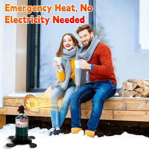 Couple enjoying warmth from Portable Propane Heater For Camping And Outdoorsy Go To Cordless Gas Heater With Foldable Tank Holder