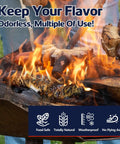 72 Pack Extra Long Fire Starters for Grill Fireplace Camping And Survival Kit With 12 Minute Burn Natural Pine Wood And Food Grade Wax Waterproof Odorless in use on outdoor grill with meat cooking