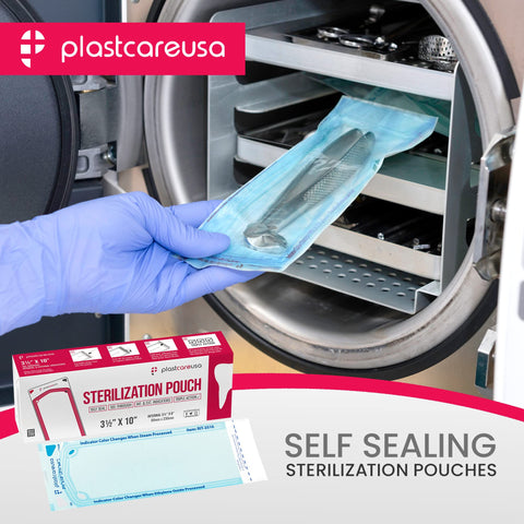 Self Sealing Sterilization Pouches 3.5 By 10 Inches Latex Free With Color Changing Indicator 200 Count Bulk Pack For Dental Pros