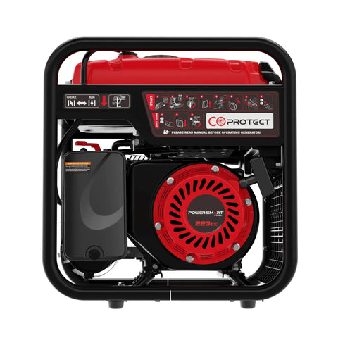 Front view of 4500 Watt Portable Generator With Carbon Monoxide Alarm And Inverter Technology For Home Use Emergency Power And Camping Trips