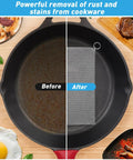 Before and after using Cast Iron Cleaner And Chainmail Skillet Scrubber, 14x14 Inch Flexible Stainless Steel Chainmail Panel