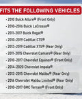 Compatibility list for Front Or Rear Wheel Hub Bearing Assembly on Buick, Cadillac, Chevrolet, GMC models, fits Lacrosse, CTS, Equinox, Impala, Malibu, Terrain.