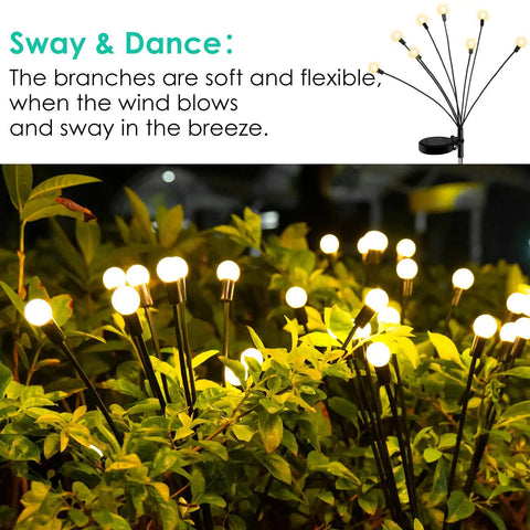 Outdoor garden with Solar Firefly Lights for Outdoor Decor 6 Pack Real Firefly Look Waterproof Swaying Garden Lights glowing at night