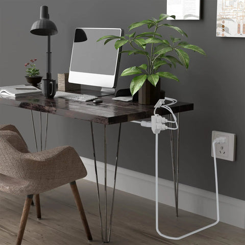 Beefy Two Prong Four Foot Extension Cable With Three Outlets Flat Power Cord Tamper Guard ETL Listed Outlet Saver in home office