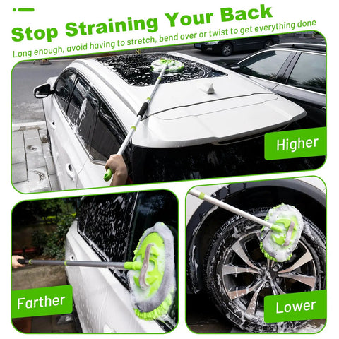 62 Inch Adjustable Car Wash Brush Kit with long handle cleaning white SUV roof and wheel
