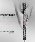 Thirteen Rubber Golf Grips Set With Solvent, Hook Blade, Vise Clamp And 15 Tapes For Easy Regrip, Standard To Midsize, 10.5 Inch Grips, 0.600 Core, 60 g To 72 g, Soft Rubber Feel For Smooth Swings And Consistent Feedback, Black Repair Kit Included. Black Champkey golf grip with X texture held in hand