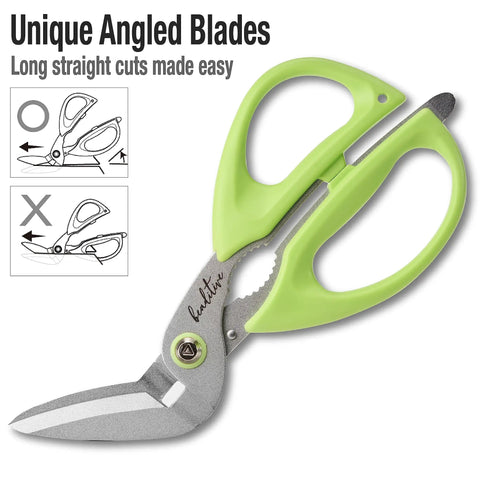 Beefy Heavy Duty Multipurpose Angled Craft Scissors 7 Inches With Japanese Stainless Steel Serrated Blade For Cardboard Plastic Leather Fabrics And Packaging.