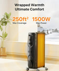 Big Room Electric Oil Filled Radiator Heater With Dual Knobs 1500W Fast Heat Quiet Space Heater shown in living room