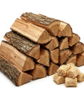 Stack of Oak Kiln Dried Five To Six Inch Mini Pizza Oven Logs Bundle 12 To 14 Lbs With Ten Natural Fire Starters For Backyard BBQ Wood