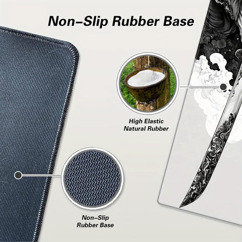 Close-up of non-slip rubber base and stitched edges on the Extended Gaming Mouse Pad Large Desk Mat for Laptop and Keyboard.