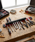 Magnetic Screwdriver Organizer And Tool Holder Wall Mount With Strip Aluminum Alloy Magnetic Tool Rack Heavy Duty displayed on workbench