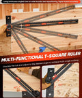 4 In 1 Scriber Marking Line Ruler 29.5 Inch Spliceable Extended T Square For DIY Woodworking shown with adjustable angles.