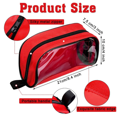 Four Piece Color Coded First Aid Pouches Set With Transparent Window For Easy Visibility Zippered Medical Supply Bags In Red