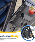 Three Seat Outdoor Porch Swing With Adjustable Canopy Converts To Bed Two In One Patio Swing And Lounge With Thick Cushions Pillows And Cup Holders For Porch Backyard And Garden Blue with cup holder and side table