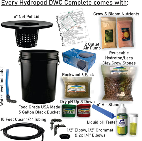DWC Deep Water Culture Hydroponic Garden System Kit For A 5 Gallon Bubble Bucket With Bubbleponics Includes Nutrients And pH Testing