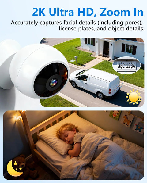 Magnetic Wireless Security Camera For Indoor And Outdoor Use With Install Free Setup 2K Wi Fi HD Night Vision Long Battery Life