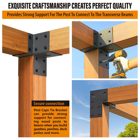 4 Pack Heavy Duty Stainless Steel Corner Post Cap Tie Brackets For 6x6 Posts Actual 5.5x5.5 Fit Connecting Wood Gazebo Deck Patio Posts And Wood Beams Dark Gray