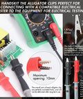 Heavy Duty Electrical Multimeter Test Leads Kit With Alligator Clips, Hooks And Probes, 1000V CAT II, 10A, close-up of clips and leads