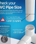 Diagram illustrating pipe size reference for DIY Ready 3 Way Elbow PVC Fitting for Furniture Grade Builds, White, 1.315 Inch Diameter.