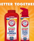 Sport Gear And Shoe Refresher Spray Heavy Duty Odor Defense For Gym Bags And Footwear Deodorizer For Boxing Gloves Hockey Pads Cleats Skates And Helmets With Fresh Guard Baking Soda Formula 6.7 Oz, spray bottle beside powder container