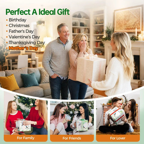Family celebrating holiday with gift exchange, highlighting occasions like birthdays and Christmas, featuring wrapped presents.