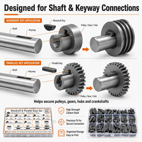 Badass 222 Pcs Metric Woodruff Half Moon Key Assortment Kit With Parallel Shaft Keys Carbon Steel Build For Garage Crew And Mechanic Shop Fixups Sweet Gear To Handle Heavy Machinery Repair Jobs Without Sweat, 222-piece case
