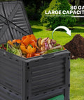 80 Gallon Large BPA Free Outdoor Compost Bin With Rotating Chamber And Sliding Door For Garden Patio All Season Fast Easy Odor Free Composting Of Kitchen Waste And Yard Scraps