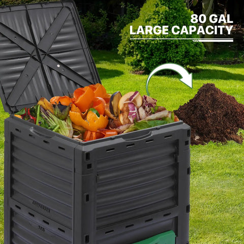 80 Gallon Large BPA Free Outdoor Compost Bin With Rotating Chamber And Sliding Door For Garden Patio All Season Fast Easy Odor Free Composting Of Kitchen Waste And Yard Scraps