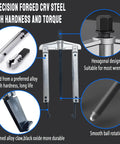 Gear Puller Set 6 In 1 Bearing Puller Kit with details of Cr-V steel construction, hexagonal design, and durable alloy claws.